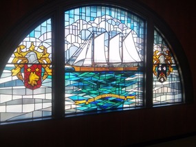 Stained glass window in the Rosenberg Library