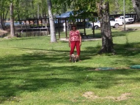 Sharon & Roxie on the grounds of our RV park