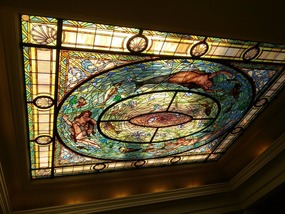 Leaded stain glass ceiling in the men's bath hall