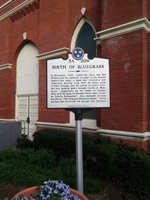 Historic plaque regarding the Birth of Bluegrass