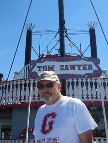 Going through security to board the "Tom Sawyer"