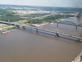 Mississippi River with highway & railway bridges