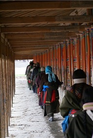 Labrang Si Prayer Wheels and Pilgrims