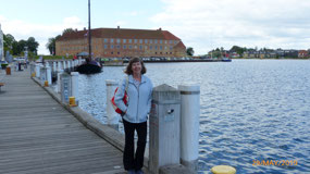 Julie with castle behind