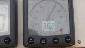 During the rain storm, 36.2 knots of wind