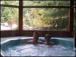 Relaxing in the outdoor hot tub