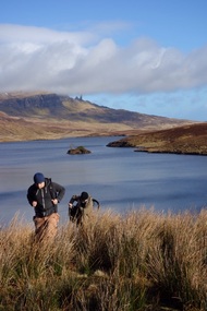 The Old Man of Storr. Tom leading the way.