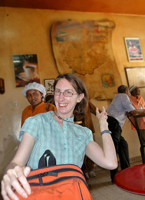 Sian happy to be in Tamoca, the coffee shop