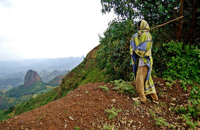 Woman at lookout - Simien Mts