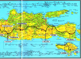 Map of Java and Bali with our route