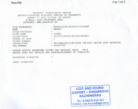 Lost luggage report - Kaliningrad Khrabro airport