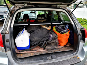 The Subaru packed to go