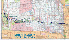 country trip map -  South Dakota