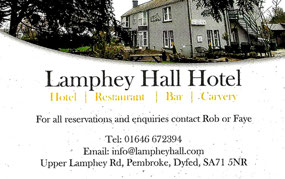 Lamphey Hall Hotel  Pembrooke Wales - card