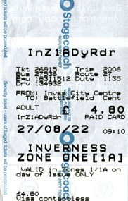 Bus ticket - Inverness central station to Culloden