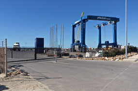 Large boat lifter at the harbour