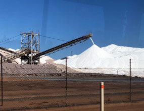 Salt piles glistening white