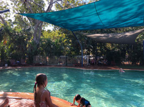 Kids having fun in the caravan pool