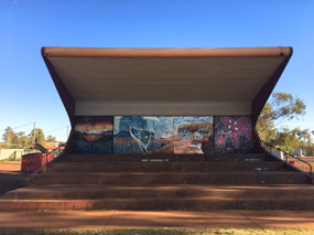 Grandstand with back mural at the oval