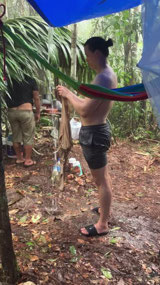 Washing clothes in the rain