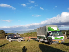 Triumphant arrival of the car at Simba campsite