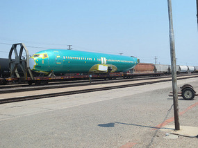 Airplane body on rail car