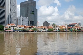 Restaurants along river bank