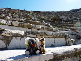 The boys waiting in a small amphitheatre 