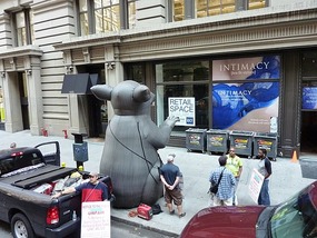 Unions protesting outside a building