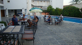 By the swimming pool -Fruit and beer with friends