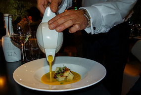 The Ginger flavored pumpkin soup presentation