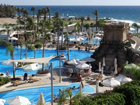 The pools and the beach at the back ground