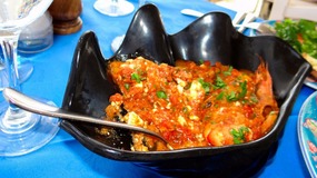 The traditional Saganaki presentation