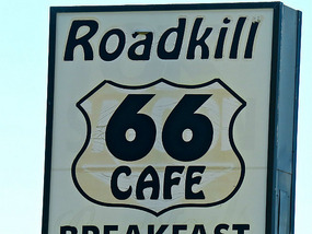The Roadkill Cafe sign on Route 66