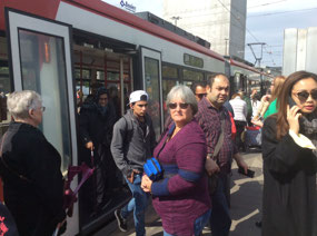 Fred boarding the Nuremberg trams