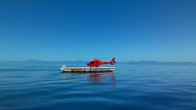 Heli on the pontoon - glass out day!