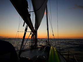 Sunrising as we approach the North Bimini Channel