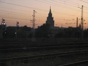 Dusk in Riga as we leave the train station.