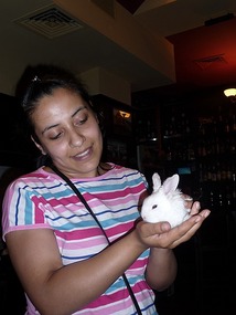 The girl and her bunny were saved from the storm