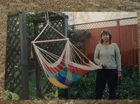Hammock chair with pretty ... unhappy young model