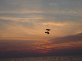 Flying pontoon boat over Otres