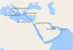 Our route  - Abu Dhabi to Civitaveccia