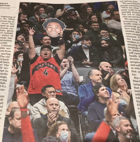 Most Raptors fans use masks for chin support, or …