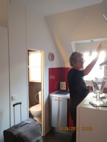 Kitchen and toilet area.