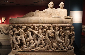 Sarcophagus with sculptured depth