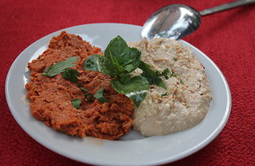 Carrot/wlnut and hummus starter