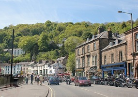 Motorcycles line the street