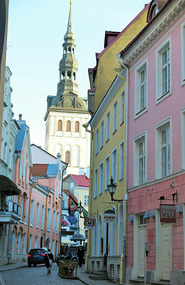 Pastel hues on buildings