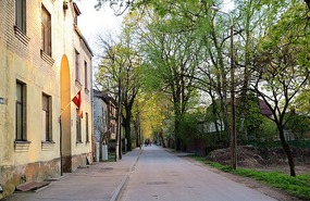 Walking in street near hotel 