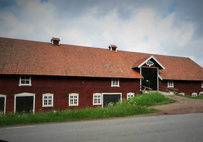 Many large barns with animal ramps